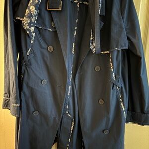 Navy Blue Trench Coat with Floral Lining
